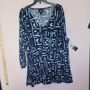 NWT Tunic Top Blouse JM COLLECTION Petite XL V-Neck 3/4 Slve "Intrepid Blue"